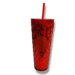 Starbucks 2023 Red Poinsettia Prism Burst Venti Cold Cup & Straw 24 oz Tumbler